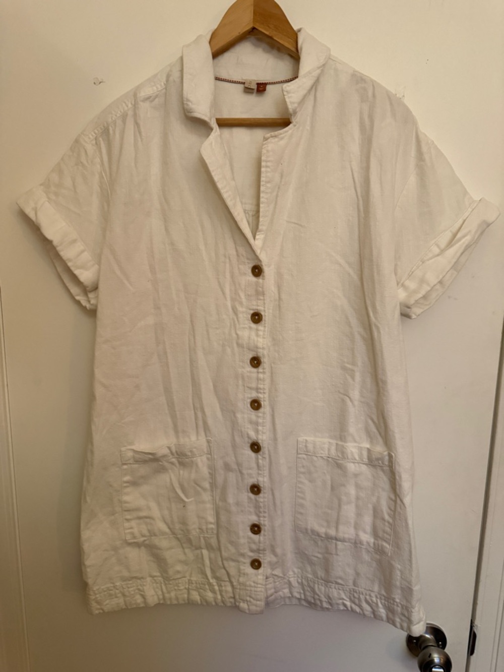 Pilcro Anthropologie Linen Blend Button Front Shirt Size M White